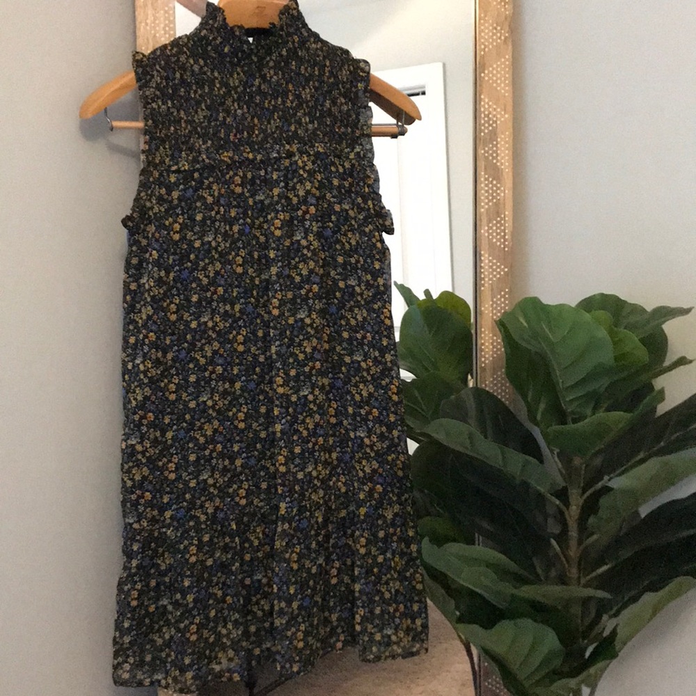 Black Mini Dress with blue and yellow flowers